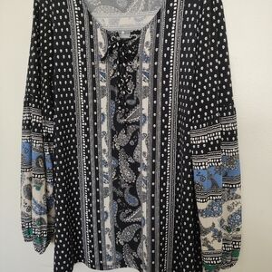 Style & Co Women's X-large Grommet Lace-Up Long Sleeves Peasant Top Boho